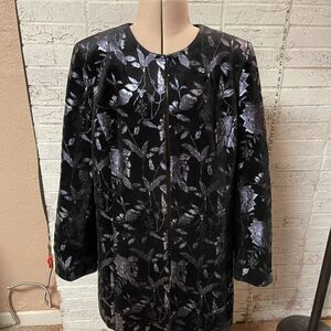 Tahari black knee jacquard length dress jacket w/ brilliant silver florals 12